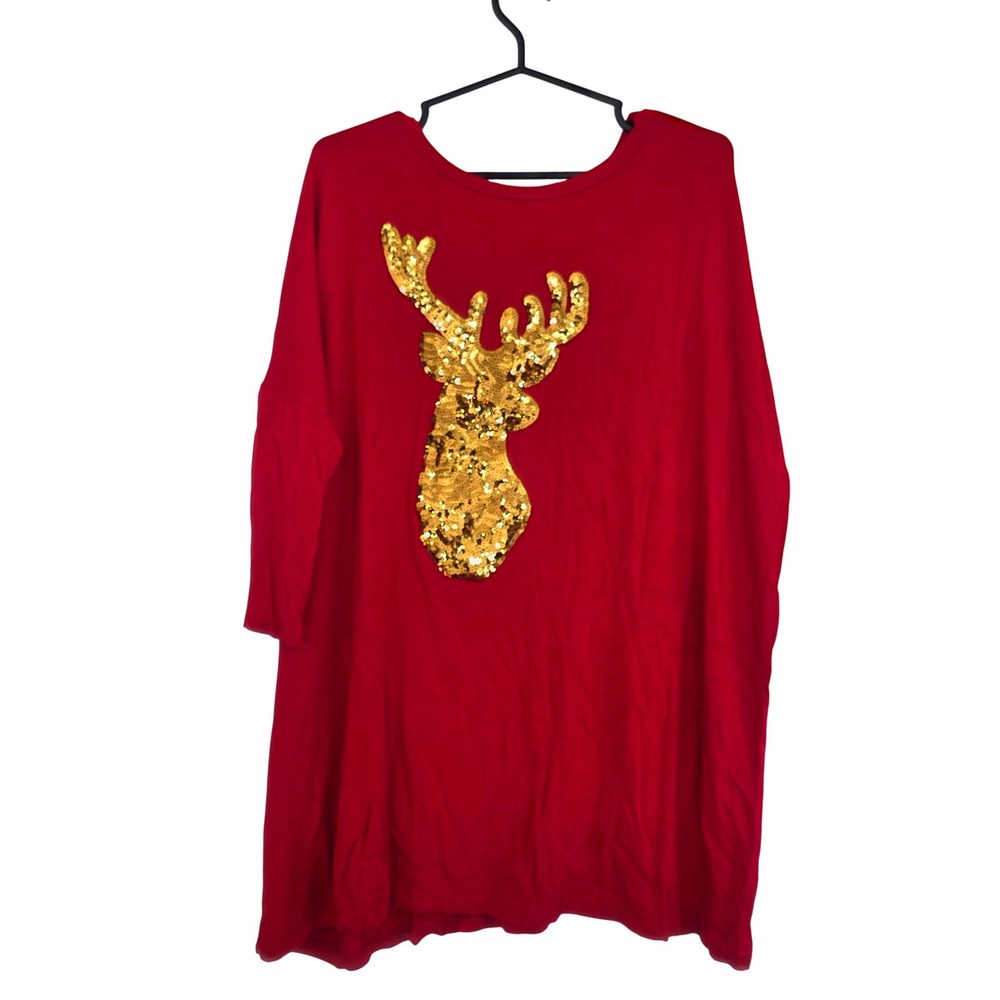 ACTING PRO Red Sequin Reindeer Long Sleeve Top XL Festive Holiday